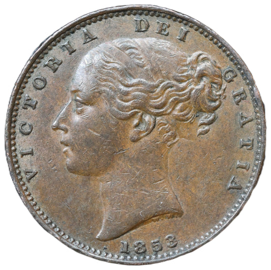 1853 Victoria One Penny – Even Chestnut Toning