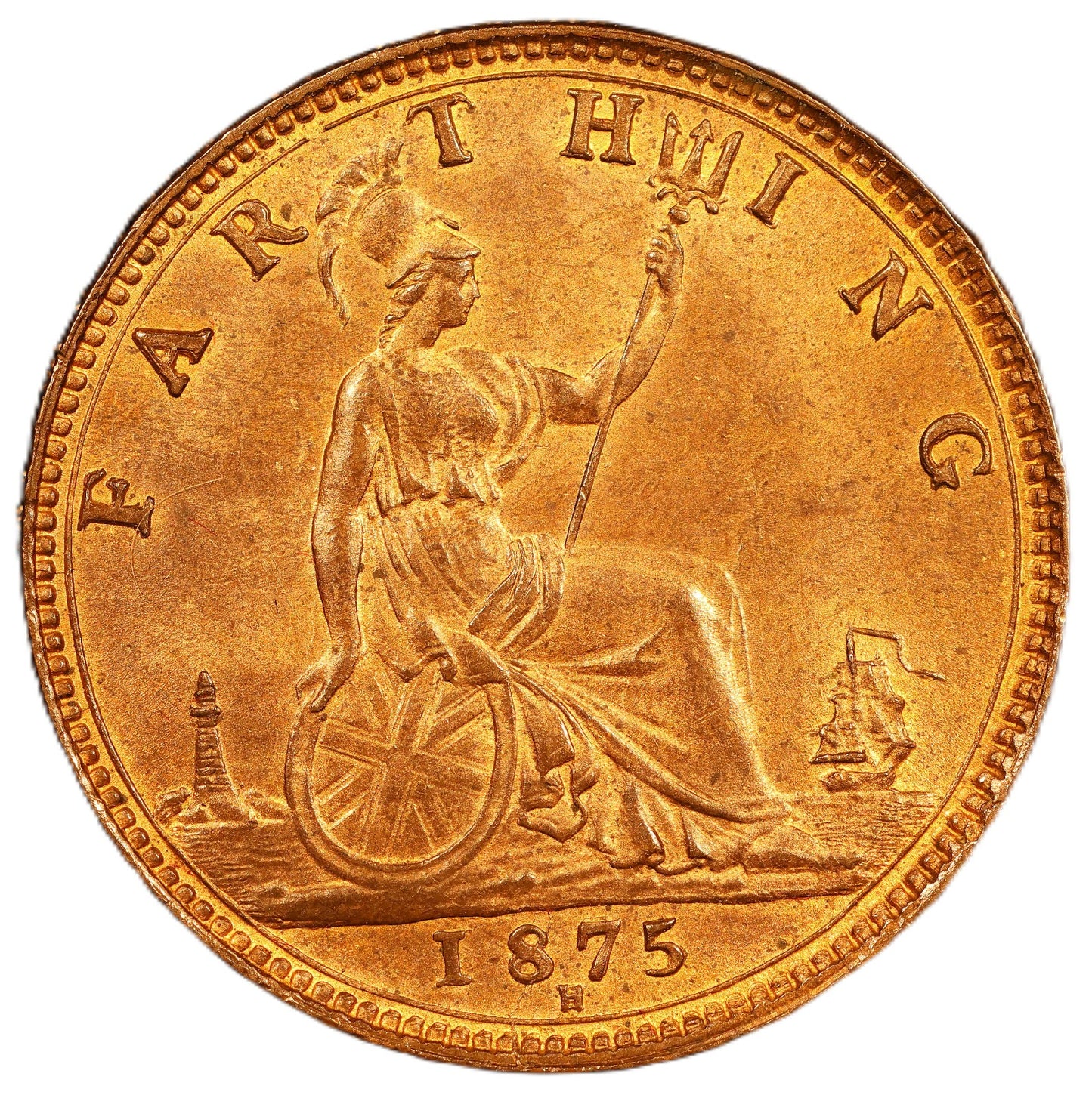 1875H Queen Victoria Farthing – Scarce Heaton Mint – aUNC with Lustre Mint