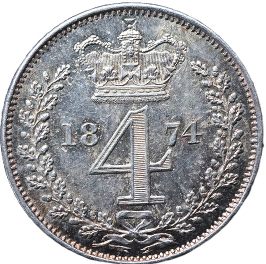 1874 Queen Victoria Fourpence (Groat) – Lustrous Example