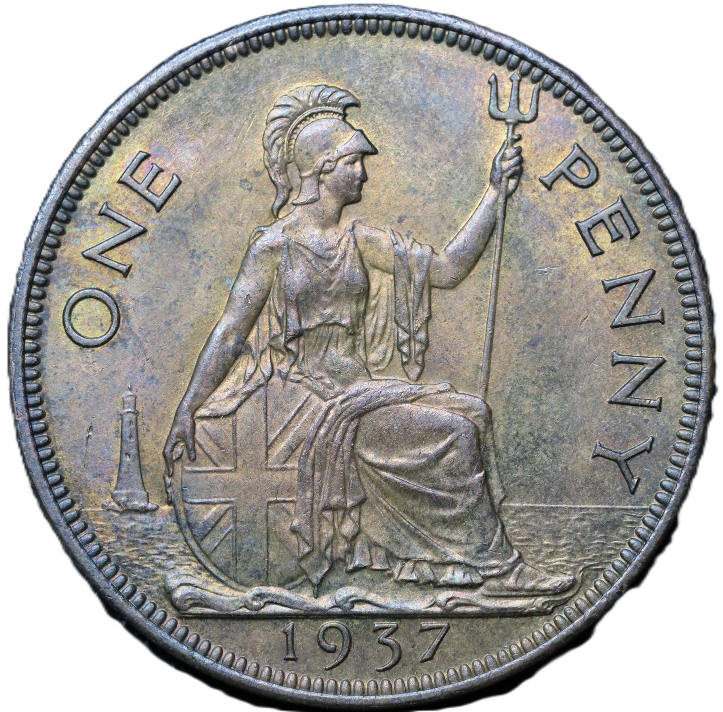 1937 George VI Penny – Toned Lustrous Bronze