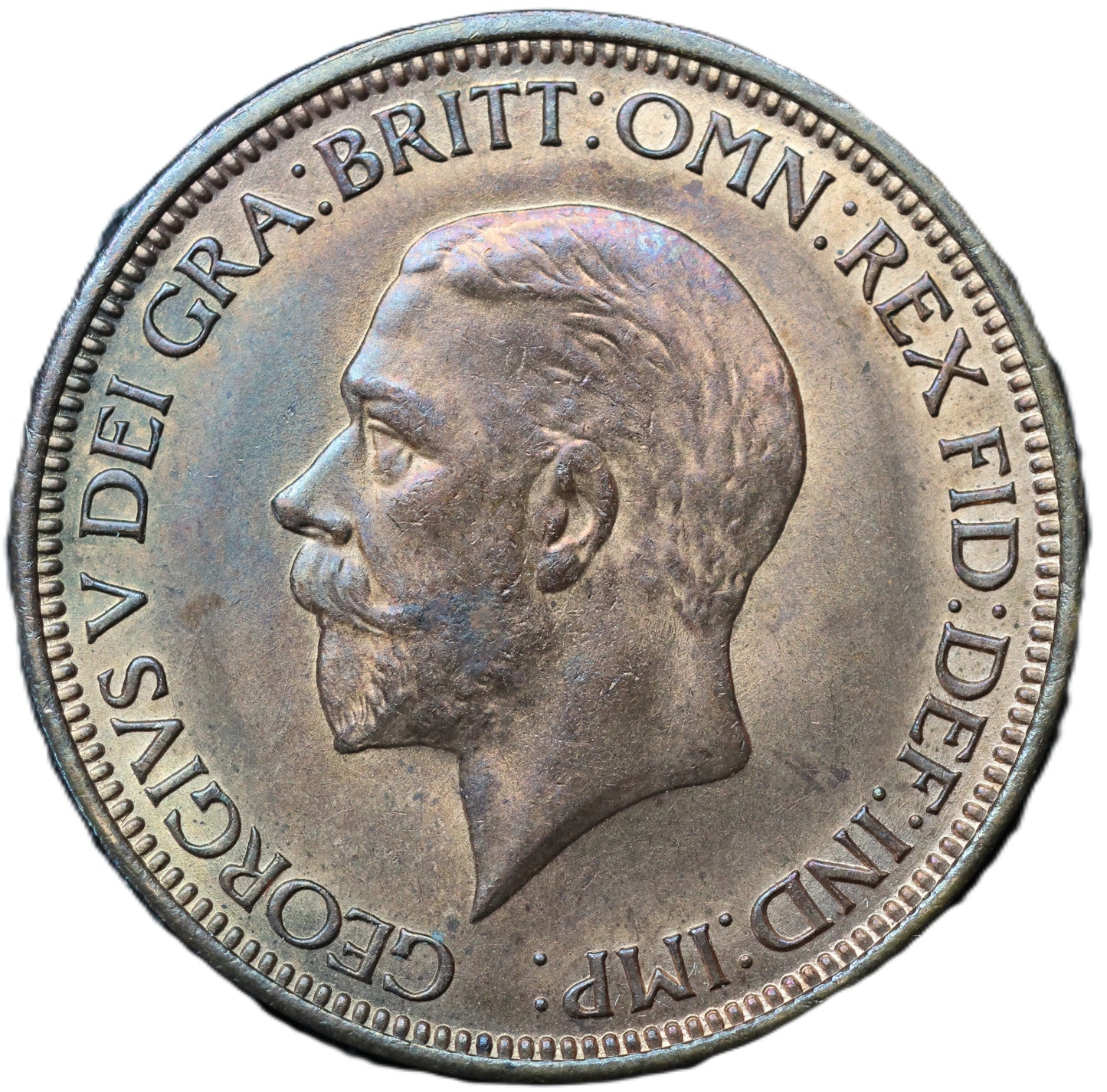 1936 George V Halfpenny – Toned Lustrous Bronze