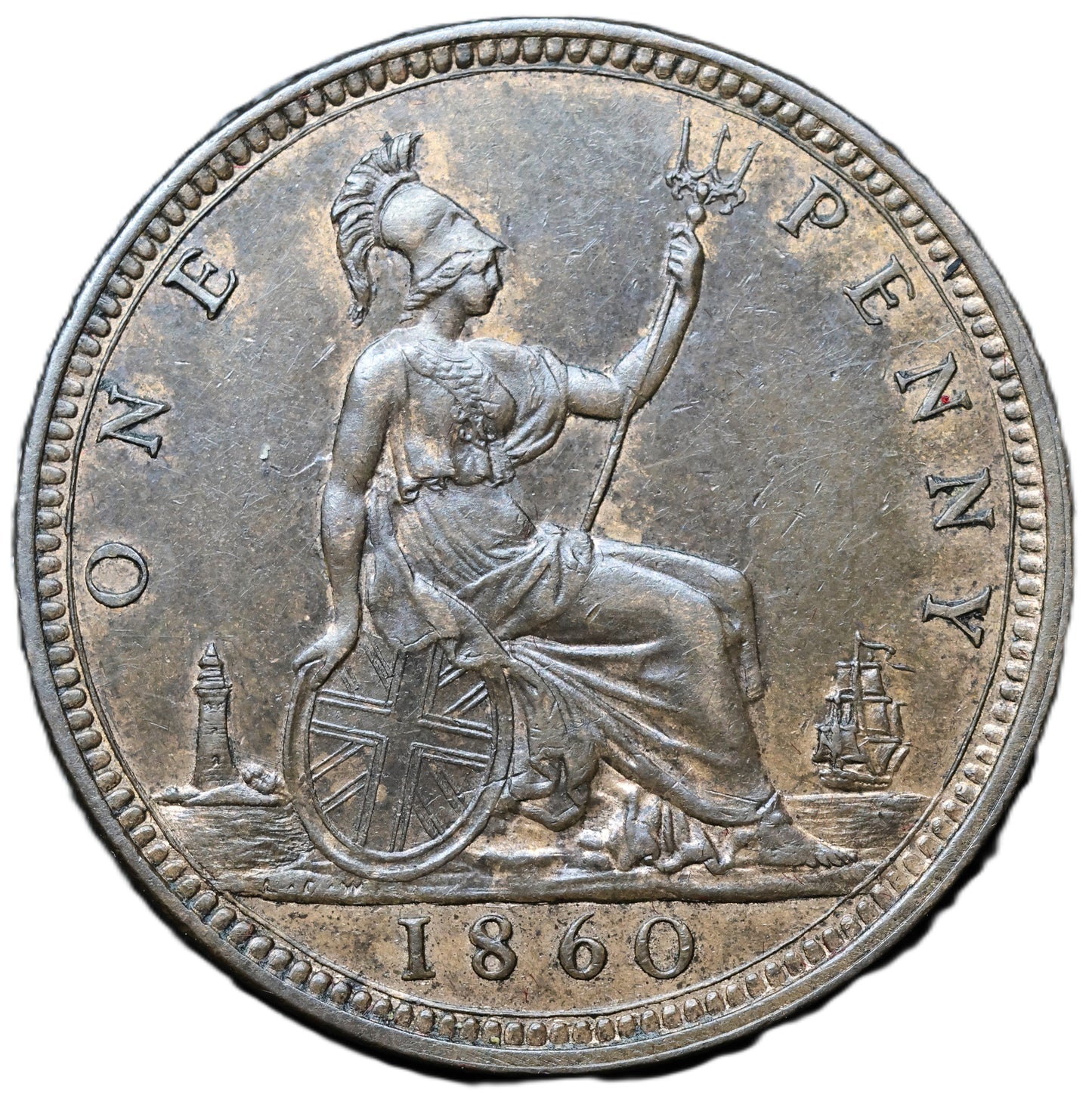 1860 Queen Victoria One Penny – Lustrous Bronze – Sharp Detail