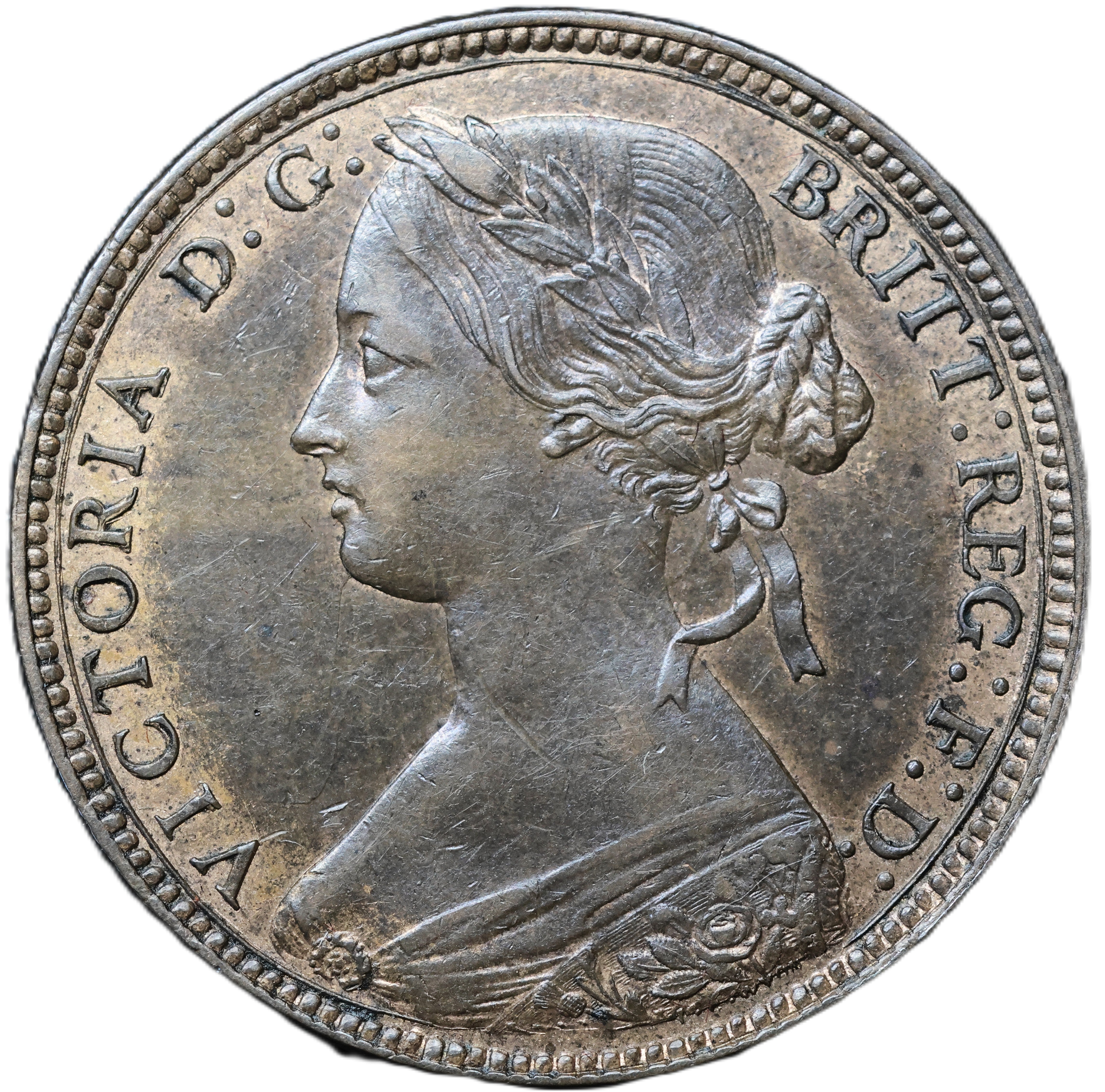 【coins victoria】 1860 Queen Victoria One Penny – Lustrous Bronze – Sharp Detail