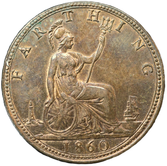 1860 Queen Victoria Bronze Farthing – Premium Lustrous Example